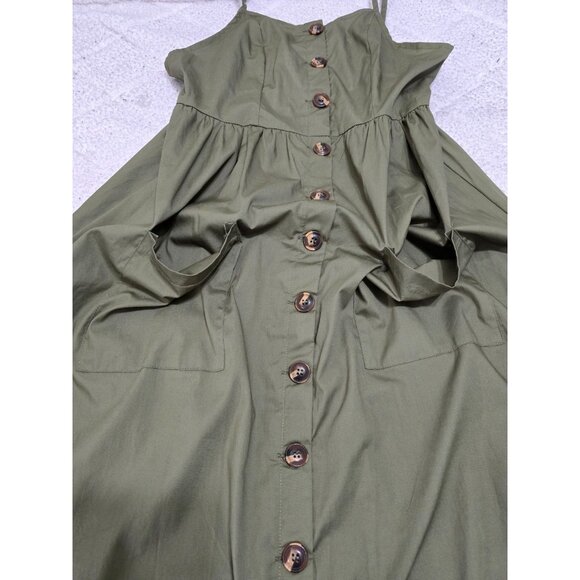Everkaki Womens Green Boho‎ Style Midi Dress Sleeveless Button Front Size L NWT - Picture 7 of 10